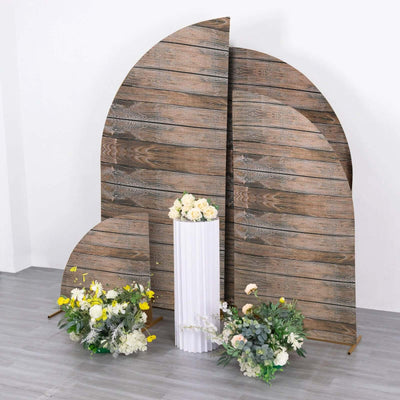 Set of 4 Brown Spandex Chiara Backdrop Stand Covers With Rustic Wood Print, Fitted Covers For Half Moon Wedding Arches 2.5ft, 5ft, 6ft, 7ft