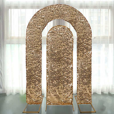 Set of 2 Gold Big Sequin Wedding Arch Covers for Round Top and Double Arch Chiara Backdrop Stands - 6ft,8ft