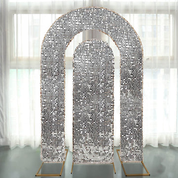 <h3 style="margin-left:0px;"><strong>Silver Big Sequin Wedding Arch Covers for a Dazzling Display</strong>