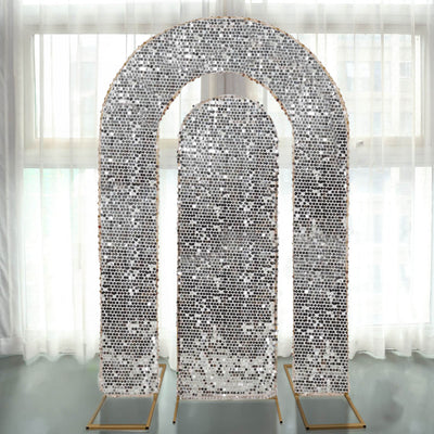 Set of 2 Silver Big Sequin Wedding Arch Covers for Round Top and Double Arch Chiara Backdrop Stands - 6ft,8ft