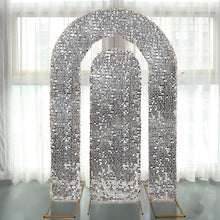 Set of 2 Silver Big Sequin Wedding Arch Covers for Round Top and Double Arch Chiara Backdrop Stands