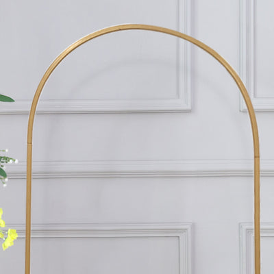 Gold Metal Round Top Chiara Wedding Arch Backdrop Stand, Rectangular Floral Balloon Frame Ceremony Arbor - 6ft