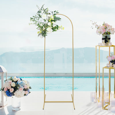 Gold Metal Round Top Chiara Wedding Arch Backdrop Stand, Rectangular Floral Balloon Frame Ceremony Arbor - 6ft