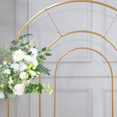 Set of 2 Gold Metal Round Top Wedding Arch Chiara Backdrop Stands, Double Arch Floral Balloon Frame Ceremony Arbors - 6ft,8ft