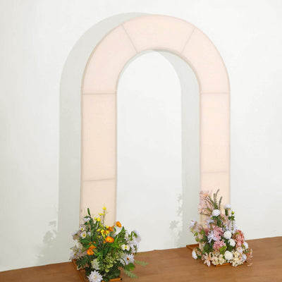 Blush Spandex Fitted Open Arch Backdrop Cover, Double-Sided U-Shaped Wedding Arch Slipcover 8ft