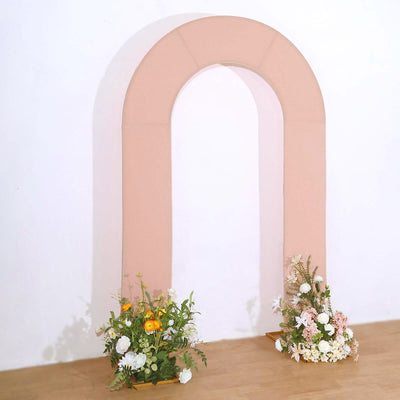 Dusty Rose Spandex Fitted Open Arch Backdrop Cover, Double-Sided U-Shaped Wedding Arch Slipcover 8ft