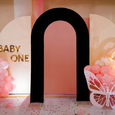 Black Spandex Fitted Open Arch Backdrop Cover, Double-Sided U-Shaped Wedding Arch Slipcover 8ft