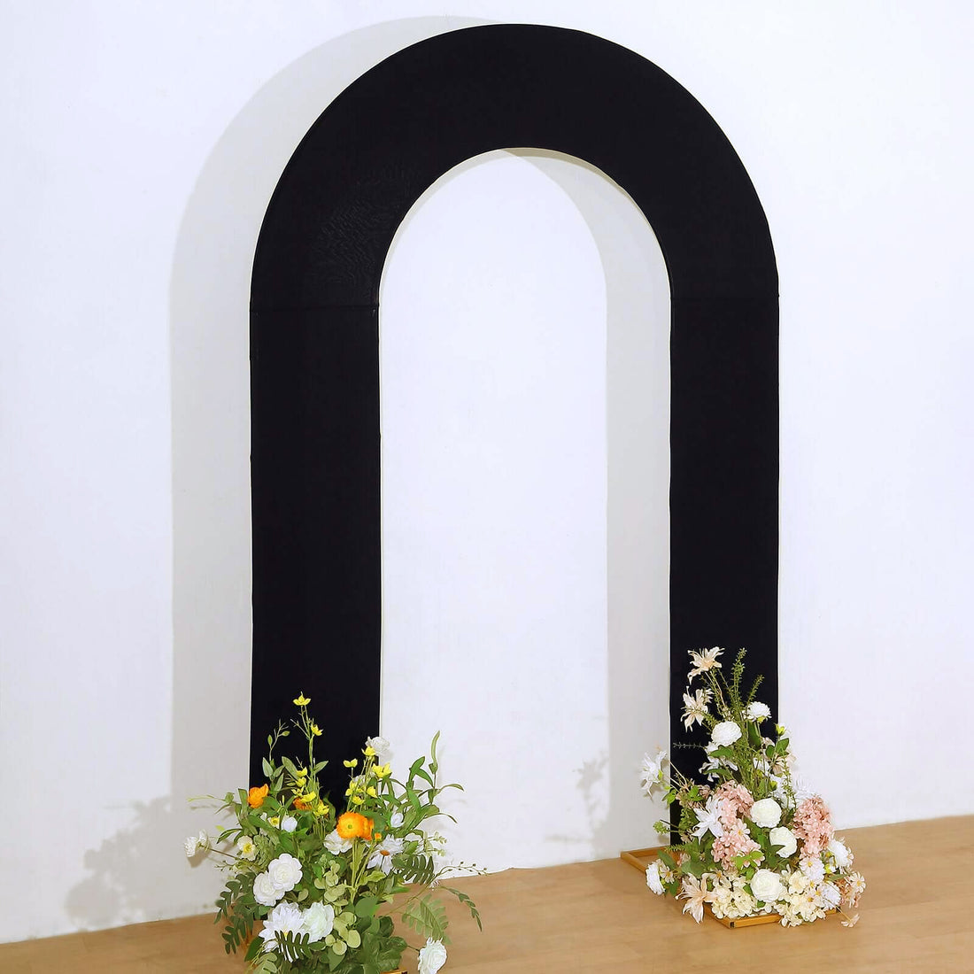 8ft Black Spandex Fitted Open Arch Backdrop Cover, Double-Sided U-Shaped Wedding Arch Slipcover