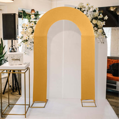 Gold Spandex Fitted Open Arch Backdrop Cover, Double-Sided U-Shaped Wedding Arch Slipcover 8ft