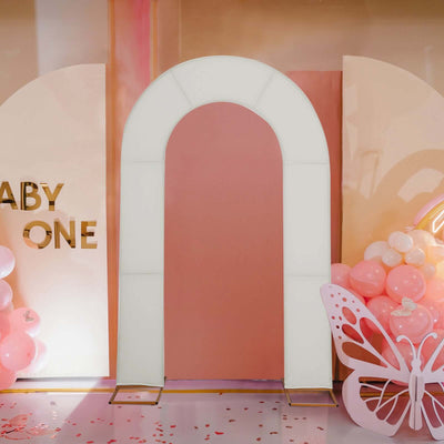 Ivory Spandex Fitted Open Arch Backdrop Cover, Double-Sided U-Shaped Wedding Arch Slipcover 8ft