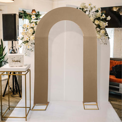 Taupe Spandex Fitted Open Arch Backdrop Cover, Double-Sided U-Shaped Wedding Arch Slipcover 8ft