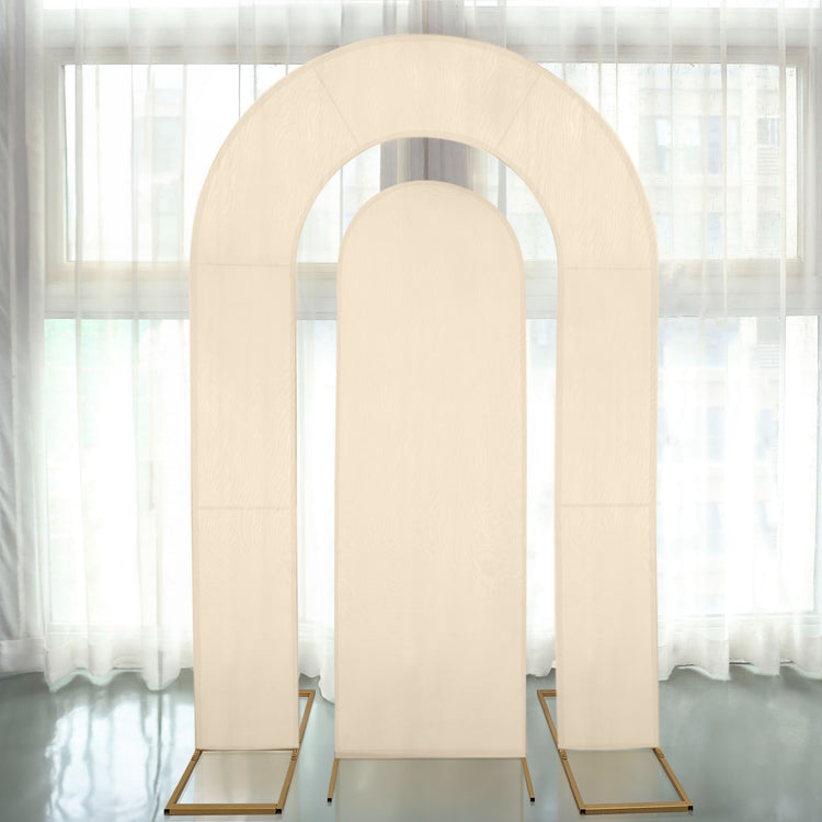 Set of 2 Beige Spandex Fitted Wedding Arch Covers for Round Top and Double Arch