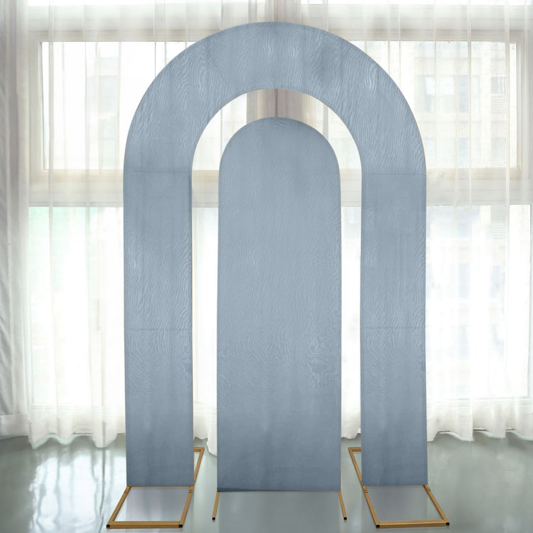 Set of 2 Dusty Blue Spandex Fitted Wedding Arch Covers for Round Top and Double Arch