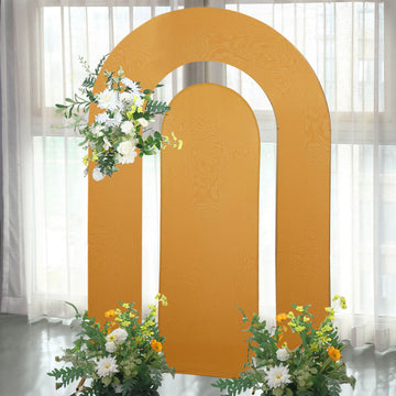 <span style="background-color:transparent;color:#000000;">Gold Spandex Fitted Wedding Arch Covers for a Perfect Backdrop</span>