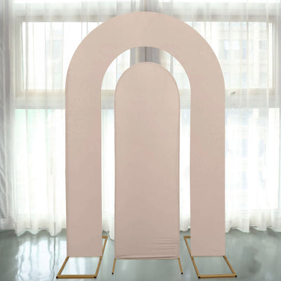 Set of 2 Nude Spandex Fitted Wedding Arch Covers for Round Top and Double Arch Chiara Backdrop Stands - 6ft,8ft
