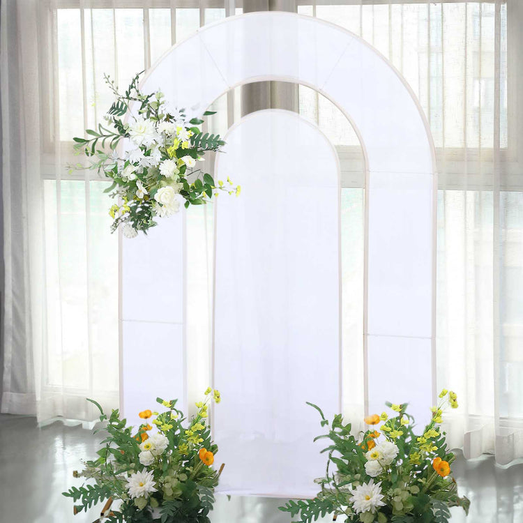 Set of 2 White Spandex Fitted Wedding Arch Covers for Round Top and Double Arch