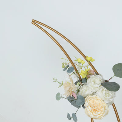 Gold Metal Half Crescent Moon Wedding Arch Flower Stand, Table Top Centerpiece Curved Arbor Balloon Frame - 4ft