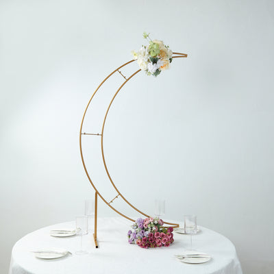 Gold Metal Half Crescent Moon Wedding Arch Flower Stand, Table Top Centerpiece Curved Arbor Balloon Frame - 4ft