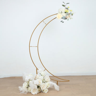 Gold Metal Half Crescent Moon Wedding Arch Flower Stand, Table Top Centerpiece Curved Arbor Balloon Frame - 4ft