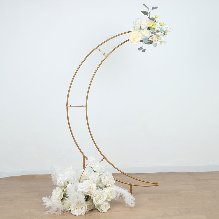 Gold Metal Half Crescent Moon Wedding Arch Flower Stand, Table Top Centerpiece