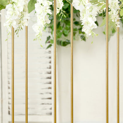 Gold Metal Flower Centerpiece 4ft 6-Tubes Minimalist Round Base Design - Single Stem Bud Vase for Floral Arrangements