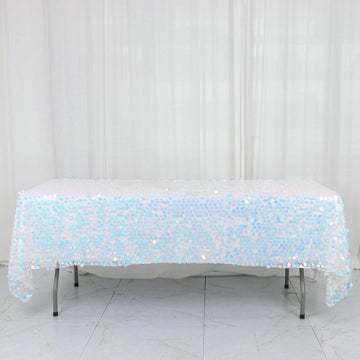 Iridescent Blue Seamless Big Payette Sequin Rectangle Tablecloth 60"x102"