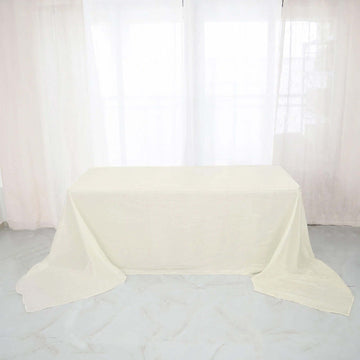 Ivory Accordion Crinkle Taffeta Seamless Rectangular Tablecloth 90"x156" for 8 Foot Table With Floor-Length Drop