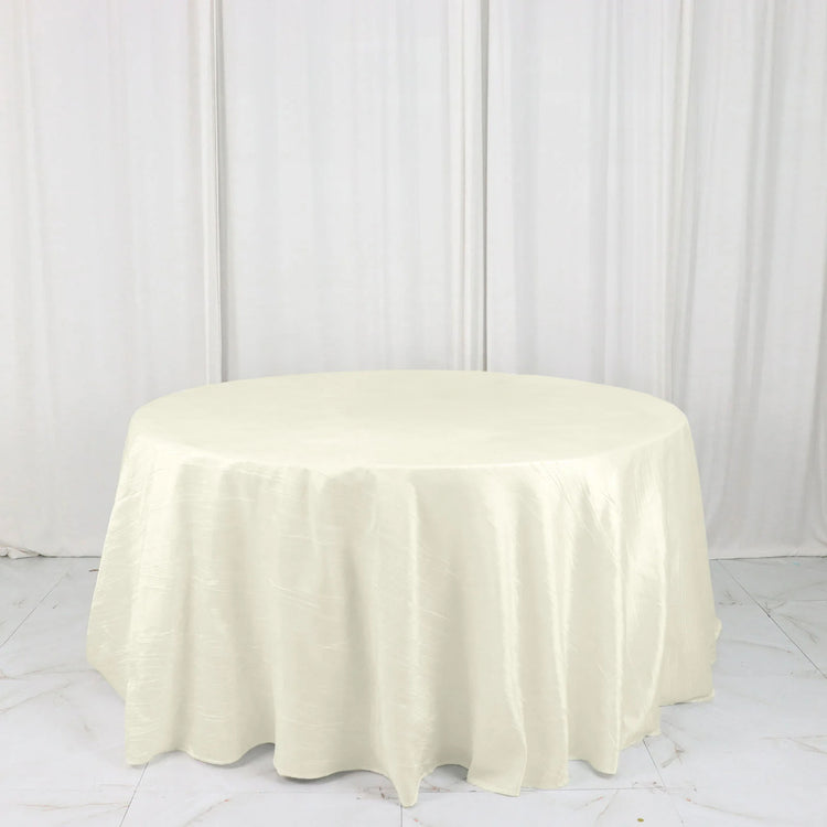 Ivory Seamless Accordion Crinkle Taffeta Round Tablecloth 132 Inch