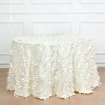 Ivory Leaf Petal Taffeta Seamless Round Tablecloth 120" for 5 Foot Table With Floor-Length Drop