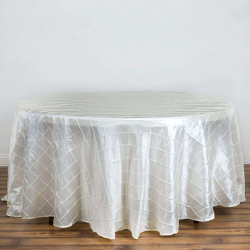 Ivory Pintuck Round Seamless Tablecloth 120" for 5 Foot Table With Floor-Length Drop