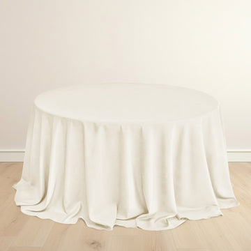Ivory Premium Scuba Round Tablecloth, Wrinkle Free Polyester Seamless Tablecloth 132" for 6 Foot Table With Floor-Length Drop
