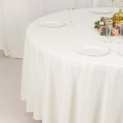 Scuba Round Tablecloth 108" Ivory - Wrinkle Free Table Cover