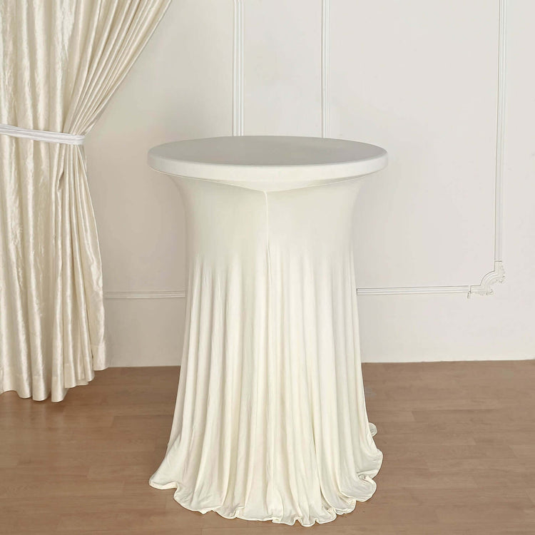 Ivory Wavy Drapes Round Spandex Cocktail Table Cover