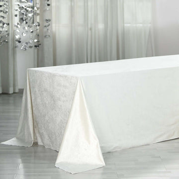 Ivory Seamless Premium Velvet Rectangle Tablecloth, Reusable Linen 90"x156" for 8 Foot Table With Floor-Length Drop