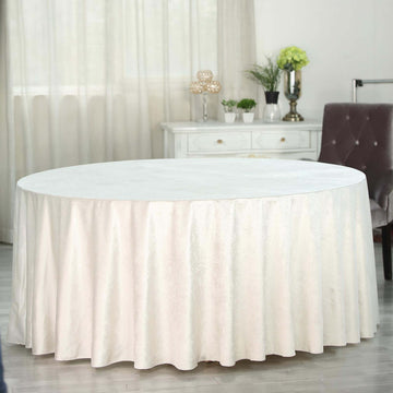 Ivory Seamless Premium Velvet Round Tablecloth, Reusable Linen 120" for 5 Foot Table With Floor-Length Drop