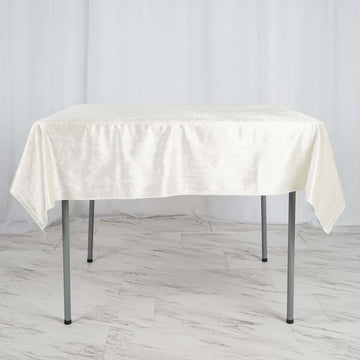 Ivory Seamless Premium Velvet Square Tablecloth, Reusable Linen 54"x54"