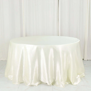 Ivory Seamless Satin Round Tablecloth 132" for 6 Foot Table With Floor-Length Drop