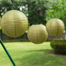 Set of 8 Gold Hanging Paper Lanterns, Assorted Size Decorative Round Chinese Sky Lanterns