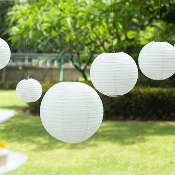 Set of 8 Ivory Hanging Paper Lanterns, Assorted Size Decorative Round Chinese Sky Lanterns - 6",8",10",14"