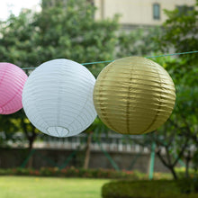 Set of 8 Mixed Blush Gold Hanging Paper Lanterns, Assorted Size Decorative Round Chinese