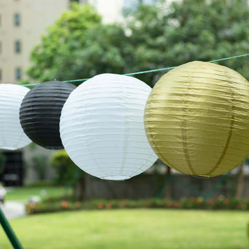 <h3 style="margin-left:0px;"><strong>Elegant and Versatile Décor With Mixed Black Gold Hanging Paper Lanterns</strong>