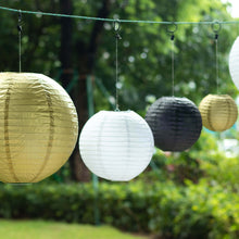 Set of 8 Mixed Black Gold Hanging Paper Lanterns, Assorted Size Decorative Round Chinese Sky Lantern