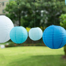 Set of 8 Mixed Blue White Hanging Paper Lanterns, Assorted Size Decorative Round Chinese