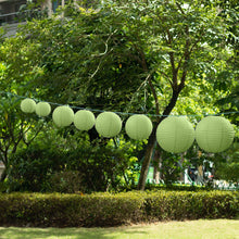 Set of 8 Sage Green Hanging Paper Lanterns, Assorted Size Decorative Round Chinese Sky Lanterns