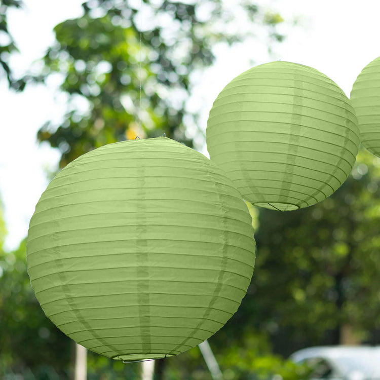 Set of 8 Sage Green Hanging Paper Lanterns, Assorted Size Decorative Round Chinese Sky Lanterns