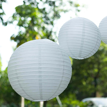 Set of 8 White Hanging Paper Lanterns, Assorted Size Decorative Round Chinese Sky Lanterns - 6",8",10",14"