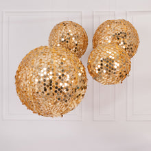 Set of 4 Shimmer Gold Payette Sequin Hanging Lanterns, Large Decorative Round Foldable Fabric