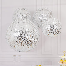 Set of 4 Shimmer Silver Payette Sequin Hanging Lanterns, Large Decorative Round Foldable Fabric