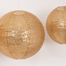 Set of 3 Shimmer Gold Sequin Fabric Hanging Lanterns, Large Decorative Round Foldable Chinese Lanter