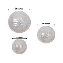 Set of 3 Shimmer Silver Sequin Fabric Hanging Lanterns, Large Decorative Round Foldable